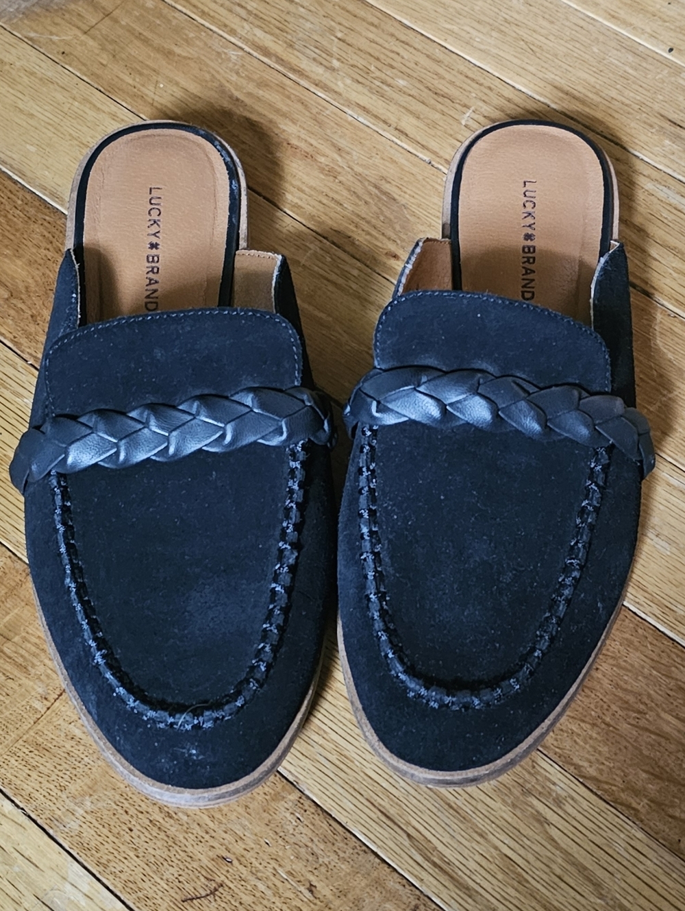 Lucky Brand Mules Loafers Women’s 8.5 Black Slip On Braided Detail